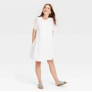The Nines by Hatched All White Jersey Eyelet Sleeve Dress
